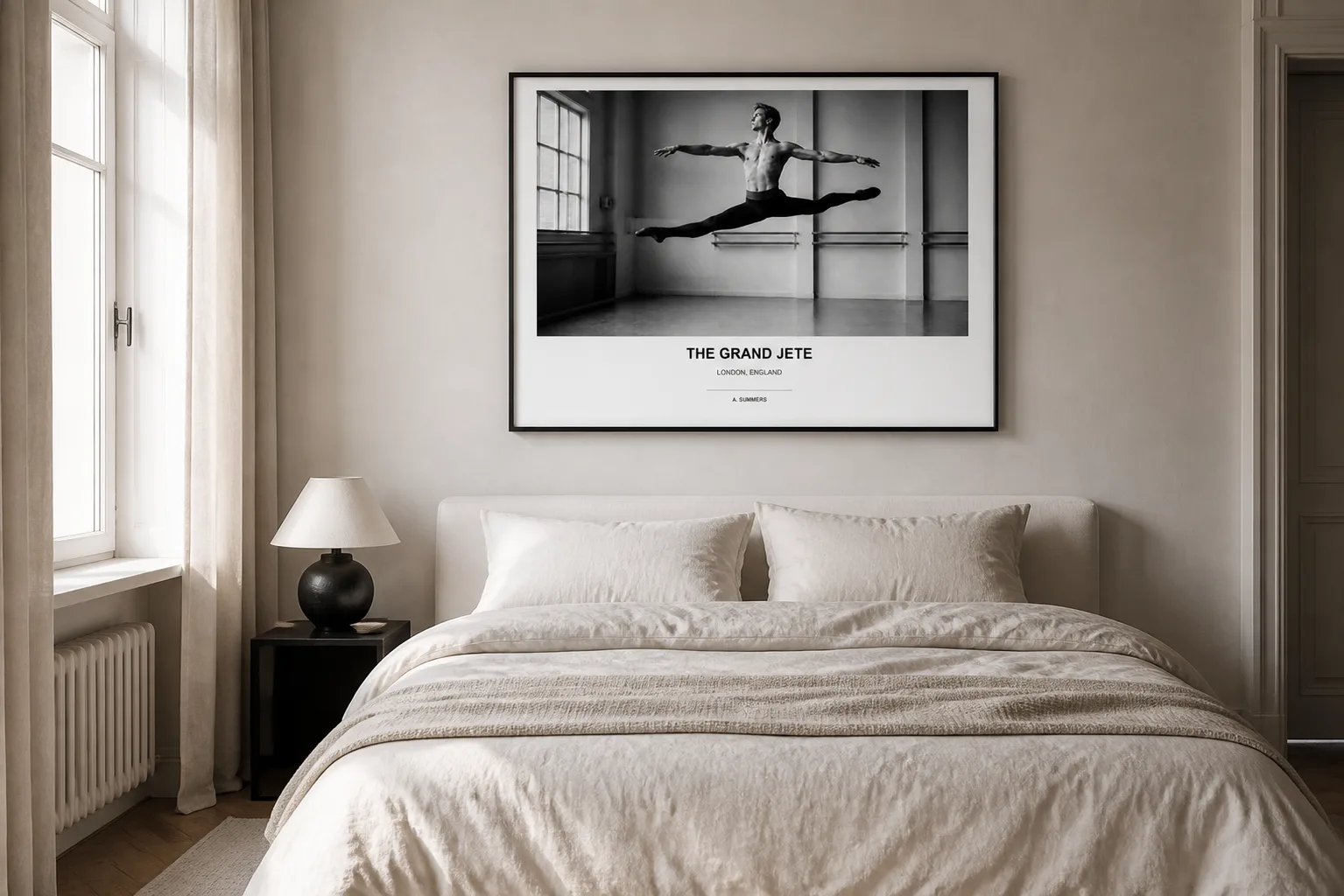 The Grand Jete wall art styled in a bedroom